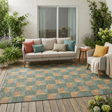 5' X 8' Green And Gray Geometric Washable Indoor Outdoor Area Rug