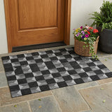 3' X 5' Black And Ivory Geometric Washable Indoor Outdoor Area Rug