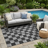 5' X 8' Black And Ivory Geometric Washable Indoor Outdoor Area Rug