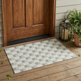 3' X 5' Green And Teal Blue Geometric Washable Indoor Outdoor Area Rug