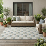 5' X 8' Green And Teal Blue Geometric Washable Indoor Outdoor Area Rug