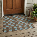 3' X 5' Chocolate And Silver Geometric Washable Indoor Outdoor Area Rug