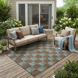 5' X 8' Chocolate And Silver Geometric Washable Indoor Outdoor Area Rug