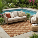 5' X 8' Orange And Brown Geometric Washable Indoor Outdoor Area Rug
