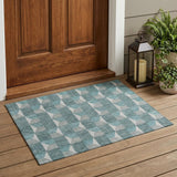 3' X 5' Teal Blue And Gray Geometric Washable Indoor Outdoor Area Rug