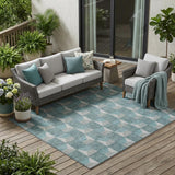 5' X 8' Teal Blue And Gray Geometric Washable Indoor Outdoor Area Rug