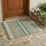 3' X 5' Green And Denim Blue Striped Washable Indoor Outdoor Area Rug