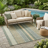 5' X 8' Green And Denim Blue Striped Washable Indoor Outdoor Area Rug