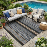 5' X 8' Black And Copper Striped Washable Indoor Outdoor Area Rug