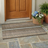 3' X 5' Chocolate And Blue Striped Washable Indoor Outdoor Area Rug