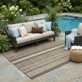 5' X 8' Chocolate And Blue Striped Washable Indoor Outdoor Area Rug