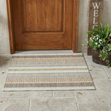 3' X 5' Ivory And Fern Green Striped Washable Indoor Outdoor Area Rug