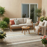 5' X 8' Ivory And Fern Green Striped Washable Indoor Outdoor Area Rug
