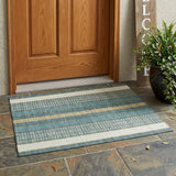 3' X 5' Teal Blue And Gold Striped Washable Indoor Outdoor Area Rug