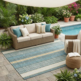 5' X 8' Teal Blue And Gold Striped Washable Indoor Outdoor Area Rug