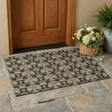 3' X 5' Black And Wheat Floral Washable Indoor Outdoor Area Rug