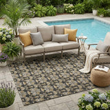5' X 8' Black And Wheat Floral Washable Indoor Outdoor Area Rug
