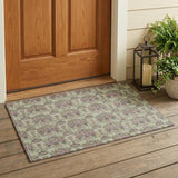 3' X 5' Green And Beige Floral Washable Indoor Outdoor Area Rug