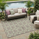 5' X 8' Green And Beige Floral Washable Indoor Outdoor Area Rug