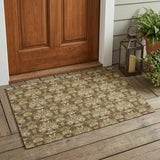 3' X 5' Chocolate And Copper Floral Washable Indoor Outdoor Area Rug