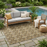 5' X 8' Chocolate And Copper Floral Washable Indoor Outdoor Area Rug