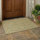 3' X 5' Gold And Silver Floral Washable Indoor Outdoor Area Rug