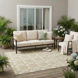 5' X 8' Ivory And Wheat Floral Washable Indoor Outdoor Area Rug