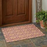 3' X 5' Mauve And Taupe Floral Washable Indoor Outdoor Area Rug
