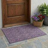 3' X 5' Plum And Gray Floral Washable Indoor Outdoor Area Rug