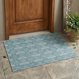 3' X 5' Teal Blue And Green Floral Washable Indoor Outdoor Area Rug