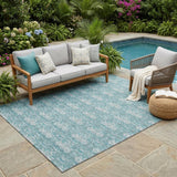 5' X 8' Teal Blue And Green Floral Washable Indoor Outdoor Area Rug