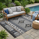 5' X 8' Black And Copper Tribal Washable Indoor Outdoor Area Rug