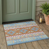 3' X 5' Blue And Aqua Tribal Washable Indoor Outdoor Area Rug