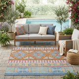 5' X 8' Blue And Aqua Tribal Washable Indoor Outdoor Area Rug