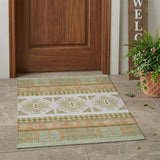 3' X 5' Green And Teal Blue Tribal Washable Indoor Outdoor Area Rug