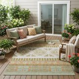 5' X 8' Green And Teal Blue Tribal Washable Indoor Outdoor Area Rug