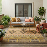 5' X 8' Chocolate And Olive Green Tribal Washable Indoor Outdoor Area Rug