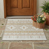 3' X 5' Ivory And Green Tribal Washable Indoor Outdoor Area Rug