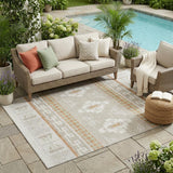 5' X 8' Ivory And Green Tribal Washable Indoor Outdoor Area Rug