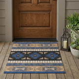 3' X 5' Navy Blue And Salmon Tribal Washable Indoor Outdoor Area Rug