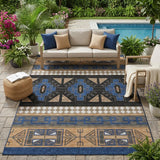 5' X 8' Navy Blue And Salmon Tribal Washable Indoor Outdoor Area Rug