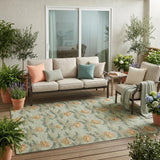 5' X 8' Green And Lavender Floral Washable Indoor Outdoor Area Rug