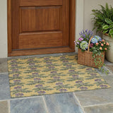 3' X 5' Gold And Khaki Floral Washable Indoor Outdoor Area Rug