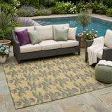 5' X 8' Gold And Khaki Floral Washable Indoor Outdoor Area Rug