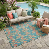 5' X 8' Turquoise And Brown Floral Washable Indoor Outdoor Area Rug