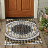 3' X 5' Black And Linen Geometric Washable Indoor Outdoor Area Rug