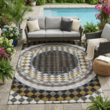 5' X 8' Black And Linen Geometric Washable Indoor Outdoor Area Rug