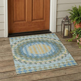 3' X 5' Blue And Silver Geometric Washable Indoor Outdoor Area Rug
