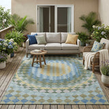 5' X 8' Blue And Silver Geometric Washable Indoor Outdoor Area Rug