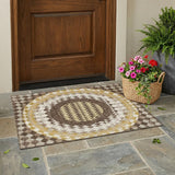 3' X 5' Chocolate And Green Geometric Washable Indoor Outdoor Area Rug